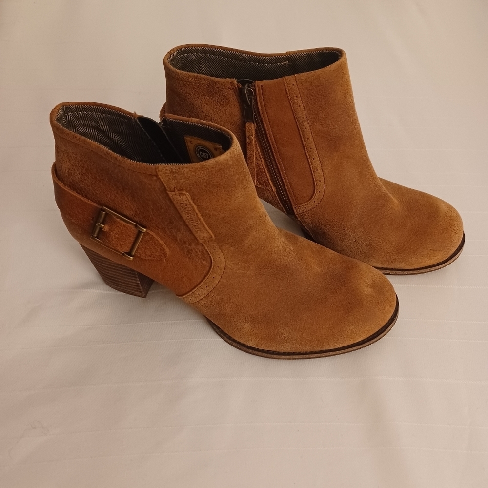 Caterpillar Brown Ankle Boots with Side Buckle and Zipper